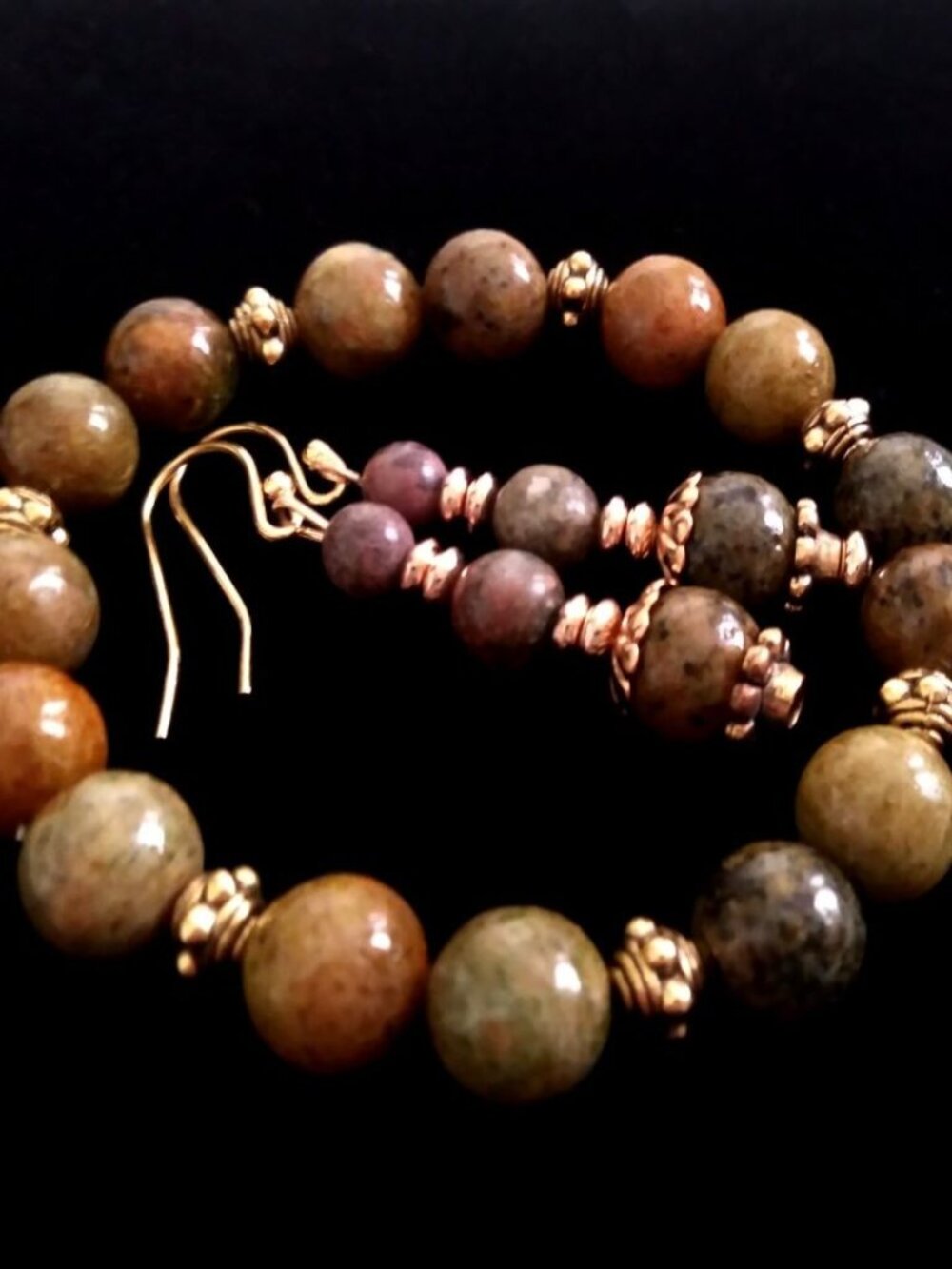 Handcrafted Unakite Stretch Bracelet & Matching Earrings